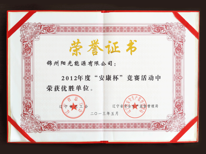 2012年度“安康杯”较量活动中荣获优胜单元
